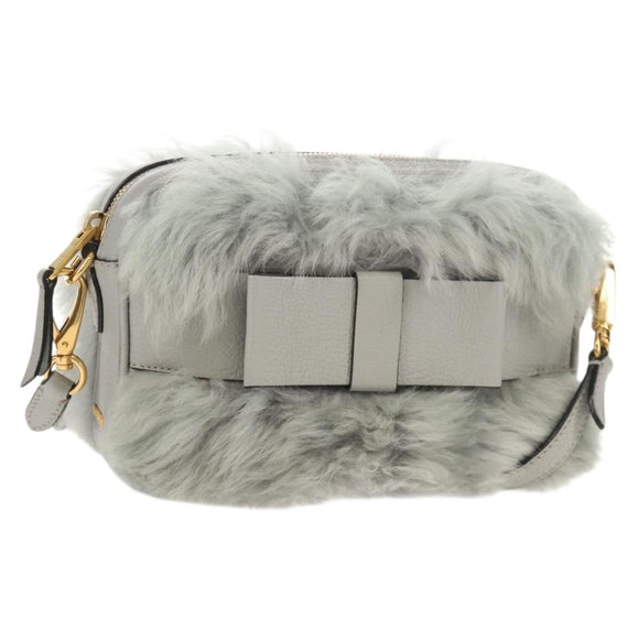 Miu Miu Shoulder Bag Fur Gray Gold Auth 134337V