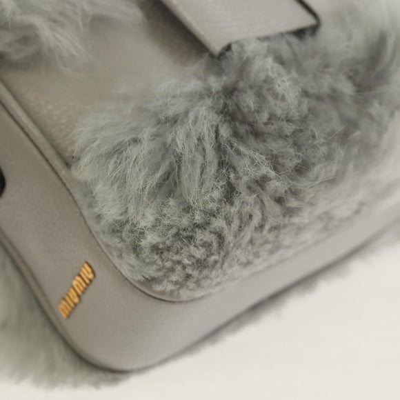 Miu Miu Shoulder Bag Fur Gray Gold Auth 134337V