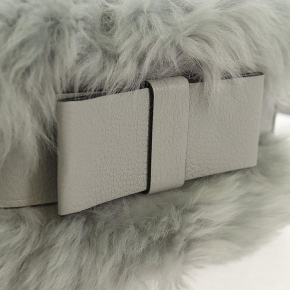 Miu Miu Shoulder Bag Fur Gray Gold Auth 134337V
