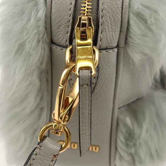 Miu Miu Shoulder Bag Fur Gray Gold Auth 134337V