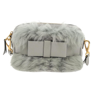 Miu Miu Shoulder Bag Fur Gray Gold Auth 134337V - 0