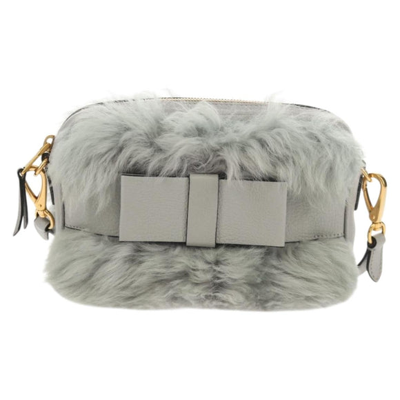 Miu Miu Shoulder Bag Fur Gray Gold Auth 134337V