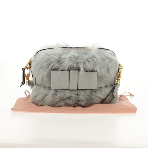 Miu Miu Shoulder Bag Fur Gray Gold Auth 134337V
