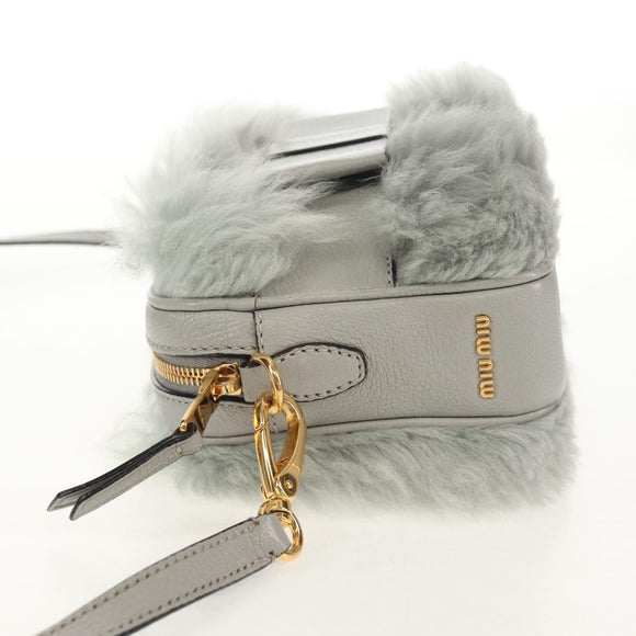 Miu Miu Shoulder Bag Fur Gray Gold Auth 134337V