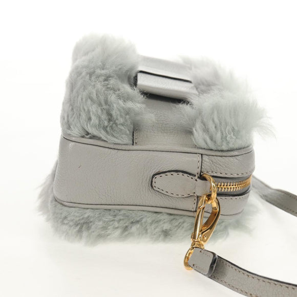 Miu Miu Shoulder Bag Fur Gray Gold Auth 134337V