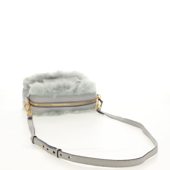 Miu Miu Shoulder Bag Fur Gray Gold Auth 134337V
