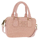 Miu Miu Arkady Hand Bag Raffia 2way Pink Gold 5BB123 Auth 134338AM-1