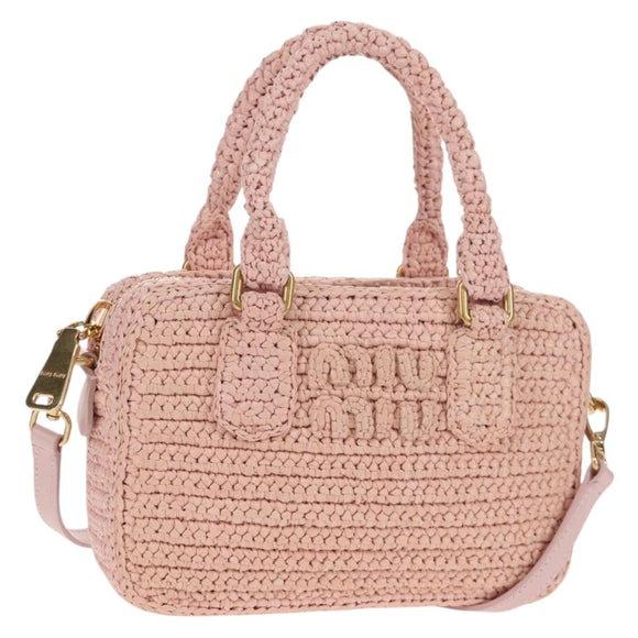 Miu Miu Arkady Hand Bag Raffia 2way Pink Gold 5BB123 Auth 134338AM