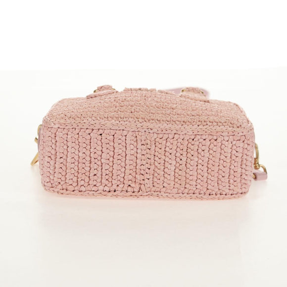 Miu Miu Arkady Hand Bag Raffia 2way Pink Gold 5BB123 Auth 134338AM