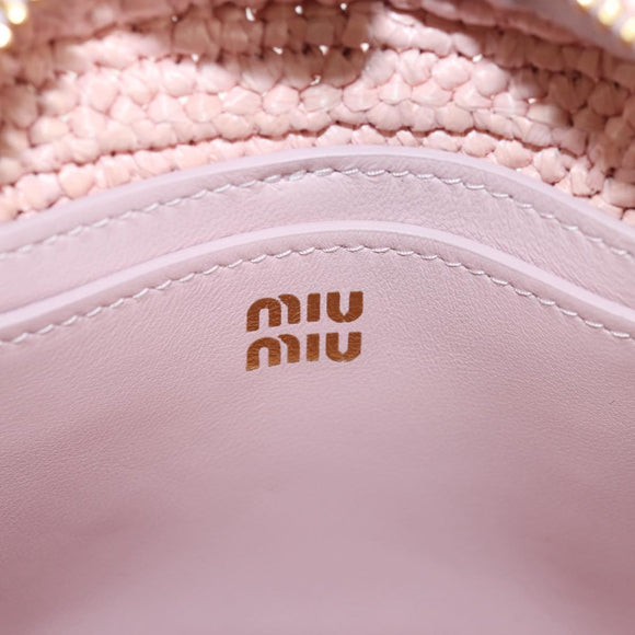 Miu Miu Arkady Hand Bag Raffia 2way Pink Gold 5BB123 Auth 134338AM