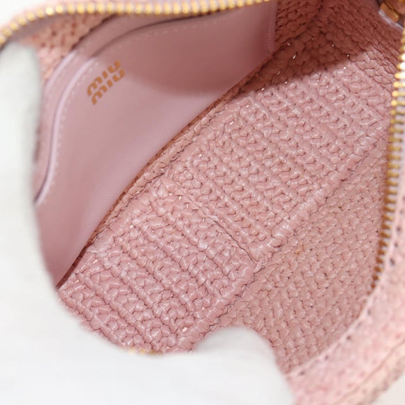 Miu Miu Arkady Hand Bag Raffia 2way Pink Gold 5BB123 Auth 134338AM