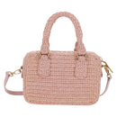 Miu Miu Arkady Hand Bag Raffia 2way Pink Gold 5BB123 Auth 134338AM-2
