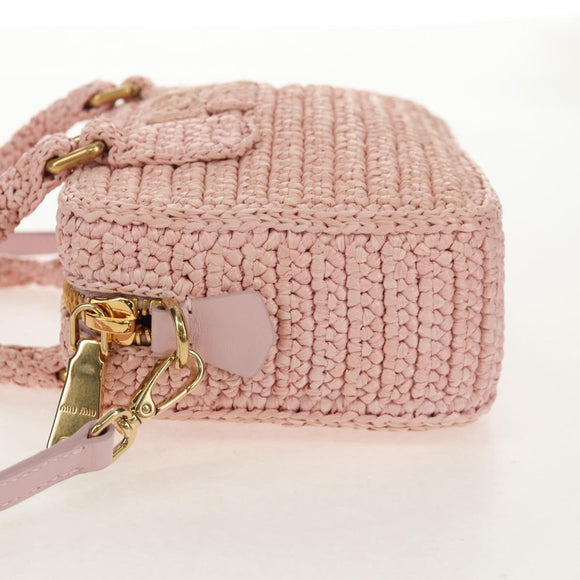 Miu Miu Arkady Hand Bag Raffia 2way Pink Gold 5BB123 Auth 134338AM