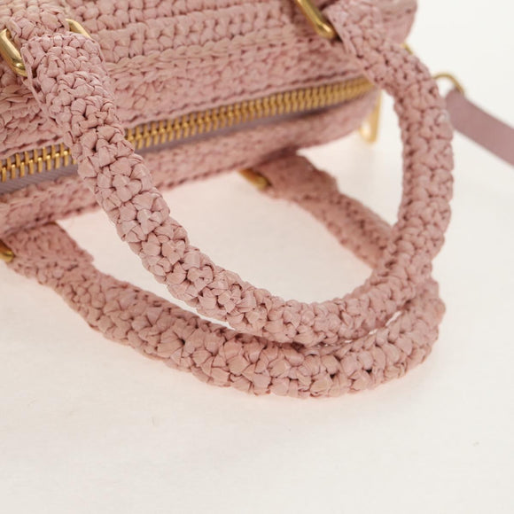 Miu Miu Arkady Hand Bag Raffia 2way Pink Gold 5BB123 Auth 134338AM