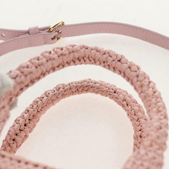 Miu Miu Arkady Hand Bag Raffia 2way Pink Gold 5BB123 Auth 134338AM