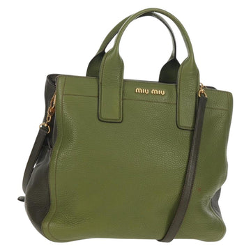 Miu Miu Hand Bag Leather 2way Green Gold RN0889 Auth 134339V