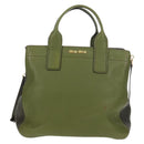 Miu Miu Hand Bag Leather 2way Green Gold RN0889 Auth 134339V-13