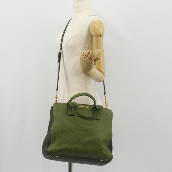 Miu Miu Hand Bag Leather 2way Green Gold RN0889 Auth 134339V