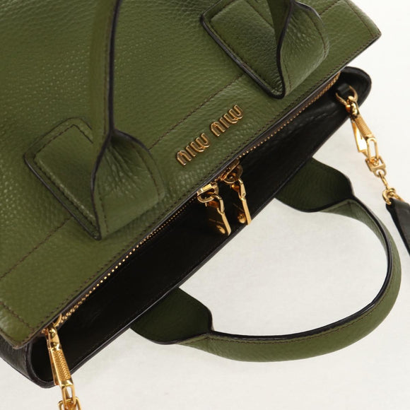 Miu Miu Hand Bag Leather 2way Green Gold RN0889 Auth 134339V