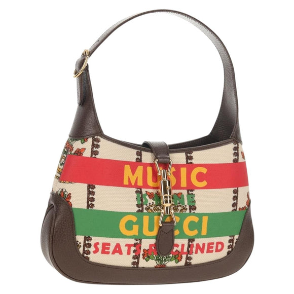 GUCCI New Jackie Shoulder Bag Canvas Brown Gold 636706 Auth 134340AM