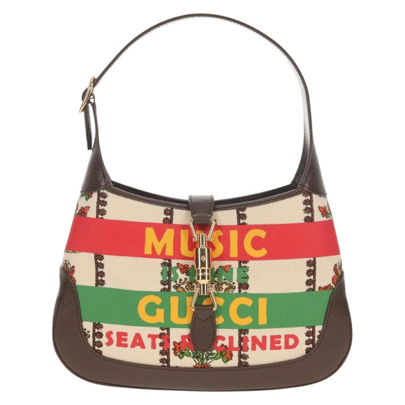 GUCCI New Jackie Shoulder Bag Canvas Brown Gold 636706 Auth 134340AM