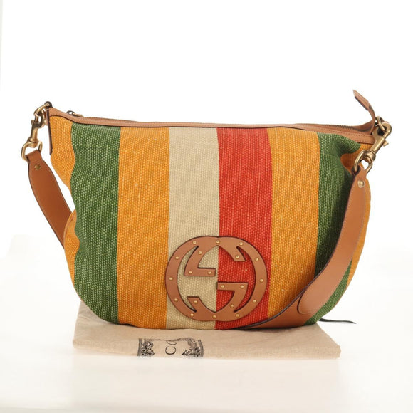 GUCCI Interlocking Shoulder Bag Canvas Multicolor Gold Auth 134341V