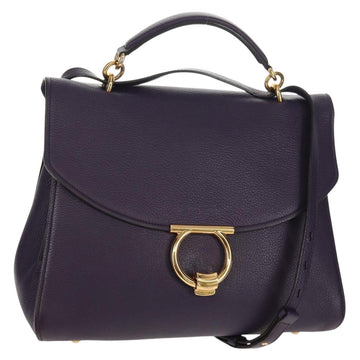Salvatore Ferragamo Gancini Hand Bag Leather 2way Purple Gold Auth 134342V