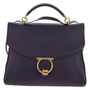 Salvatore Ferragamo Gancini Hand Bag Leather 2way Purple Gold Auth 134342V-13