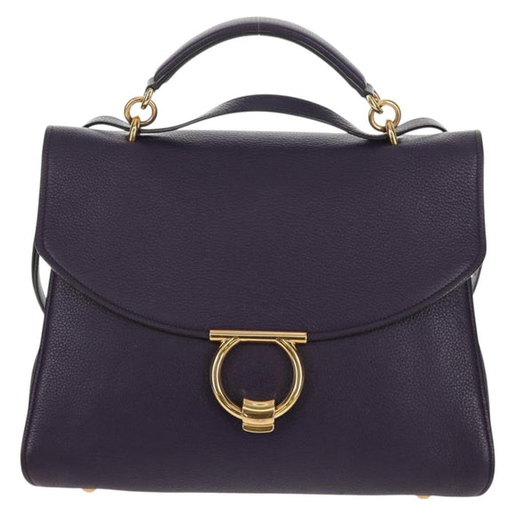 Salvatore Ferragamo Gancini Hand Bag Leather 2way Purple Gold Auth 134342V