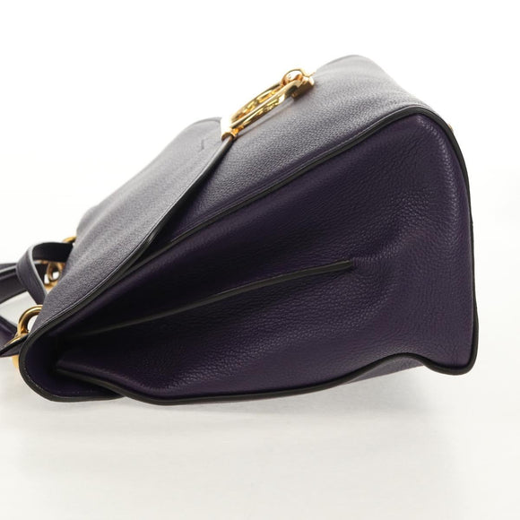 Salvatore Ferragamo Gancini Hand Bag Leather 2way Purple Gold Auth 134342V