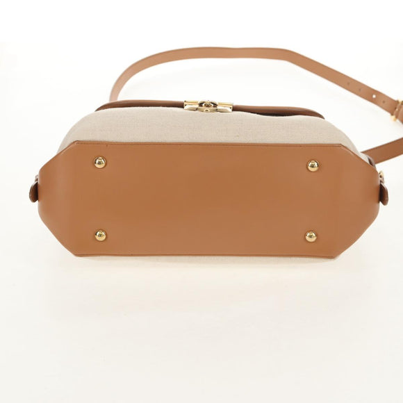 Salvatore Ferragamo Hand Bag Canvas Leather 3way Beige Gold Auth 134343V