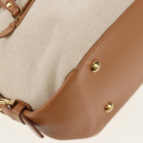 Salvatore Ferragamo Hand Bag Canvas Leather 3way Beige Gold Auth 134343V