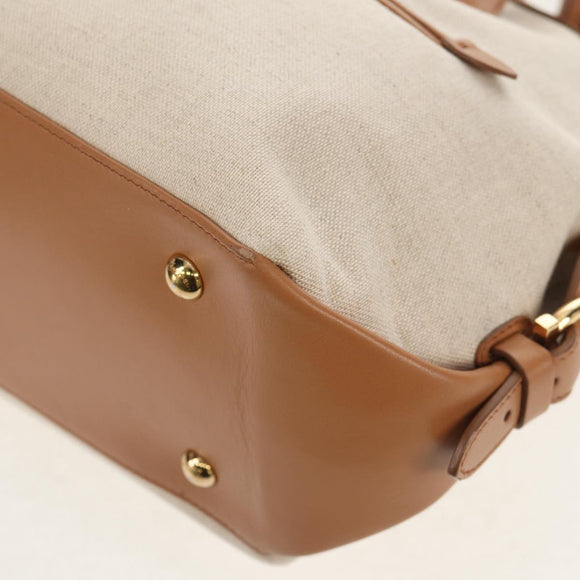 Salvatore Ferragamo Hand Bag Canvas Leather 3way Beige Gold Auth 134343V