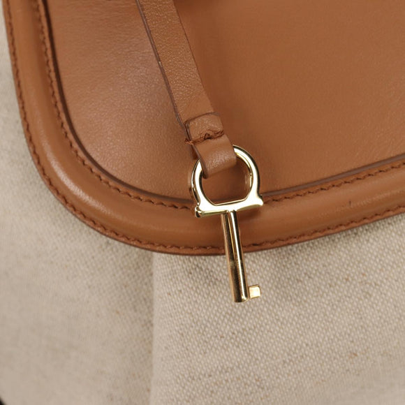Salvatore Ferragamo Hand Bag Canvas Leather 3way Beige Gold Auth 134343V