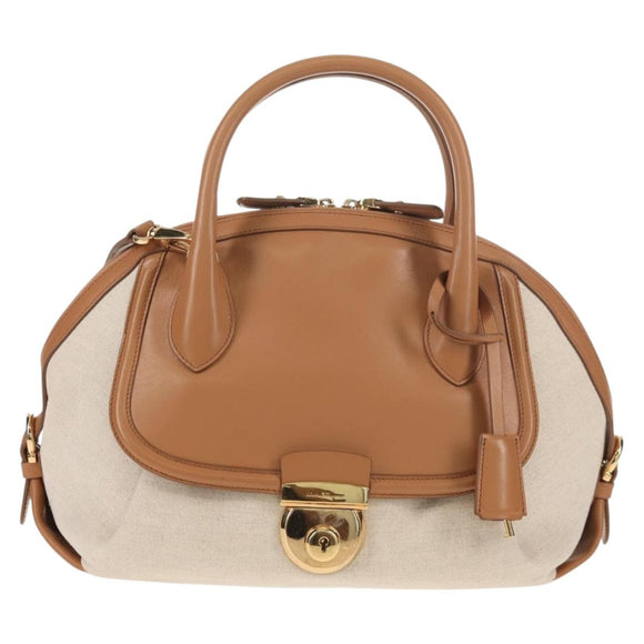 Salvatore Ferragamo Hand Bag Canvas Leather 3way Beige Gold Auth 134343V