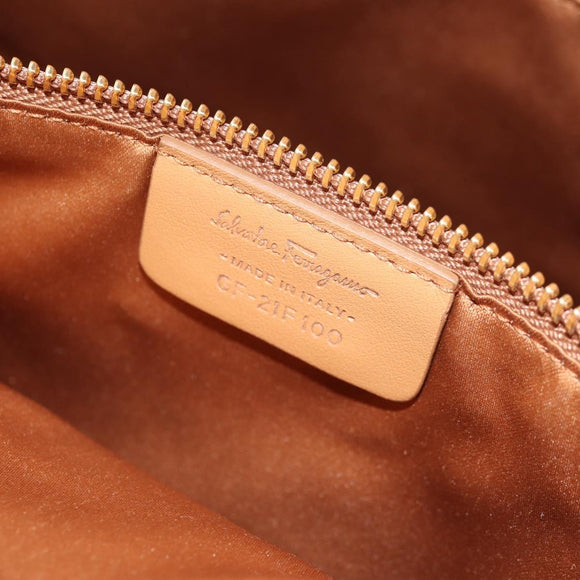 Salvatore Ferragamo Hand Bag Canvas Leather 3way Beige Gold Auth 134343V
