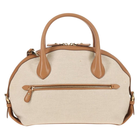 Salvatore Ferragamo Hand Bag Canvas Leather 3way Beige Gold Auth 134343V