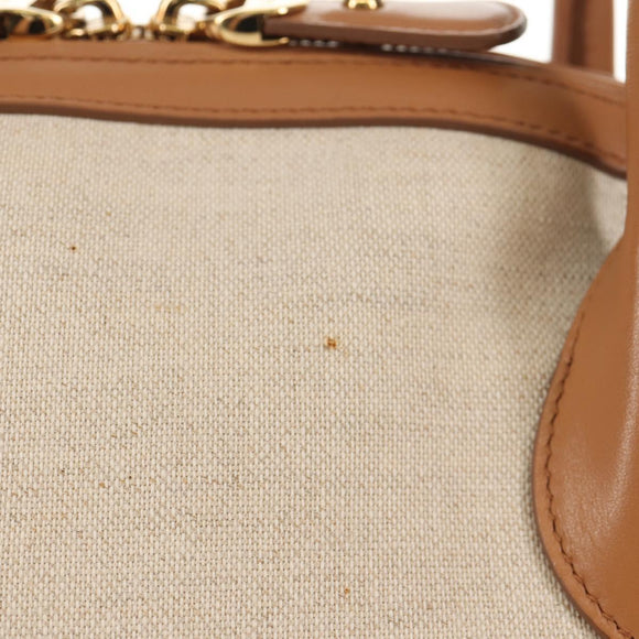 Salvatore Ferragamo Hand Bag Canvas Leather 3way Beige Gold Auth 134343V