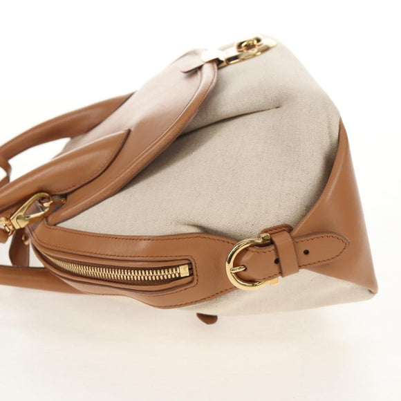 Salvatore Ferragamo Hand Bag Canvas Leather 3way Beige Gold Auth 134343V
