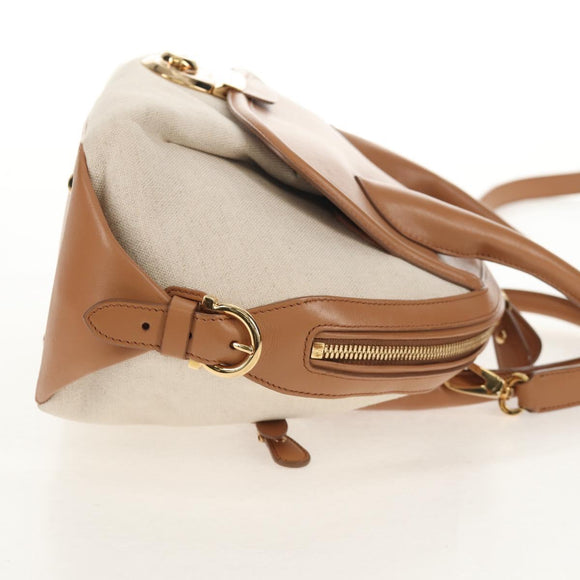 Salvatore Ferragamo Hand Bag Canvas Leather 3way Beige Gold Auth 134343V