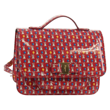 Salvatore Ferragamo Vala Backpack Vinyl Coating 3way Red Gold Auth 134344AV