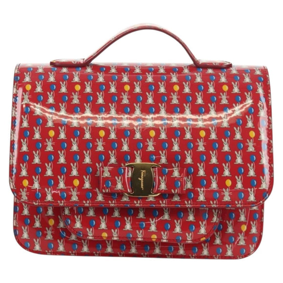 Salvatore Ferragamo Vala Backpack Vinyl Coating 3way Red Gold Auth 134344AV