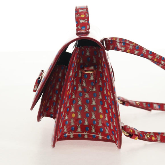 Salvatore Ferragamo Vala Backpack Vinyl Coating 3way Red Gold Auth 134344AV