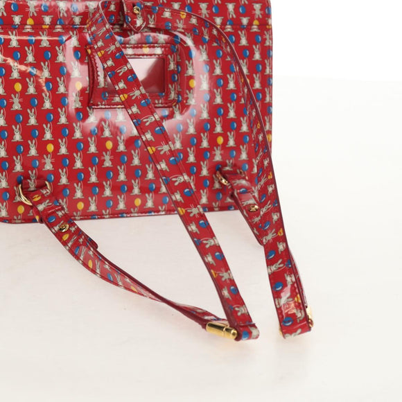 Salvatore Ferragamo Vala Backpack Vinyl Coating 3way Red Gold Auth 134344AV