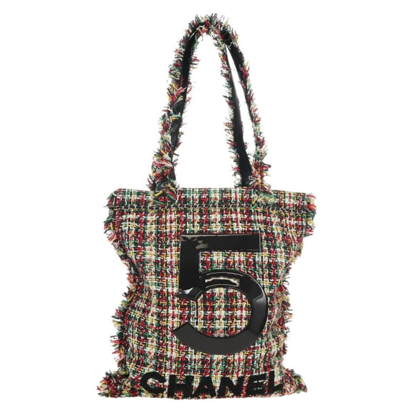 CHANEL Tote Bag Tweed Multicolor Silver CC Auth 134345SAM