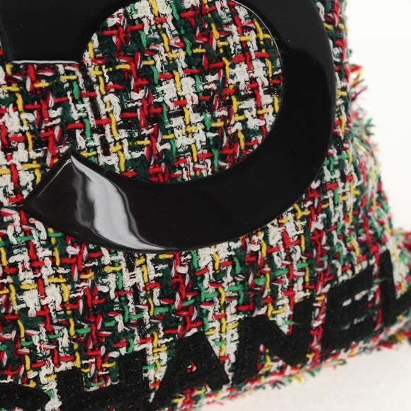 CHANEL Tote Bag Tweed Multicolor Silver CC Auth 134345SAM