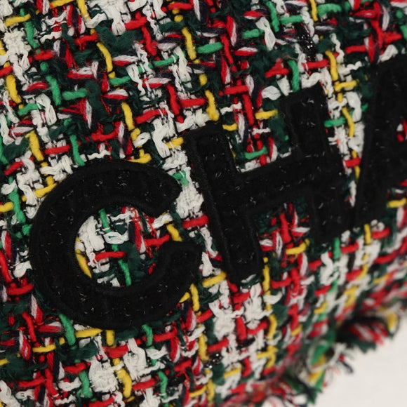 CHANEL Tote Bag Tweed Multicolor Silver CC Auth 134345SAM