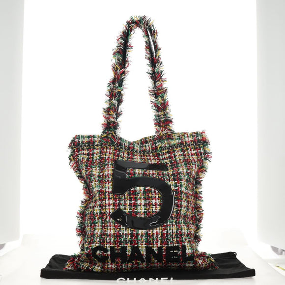 CHANEL Tote Bag Tweed Multicolor Silver CC Auth 134345SAM