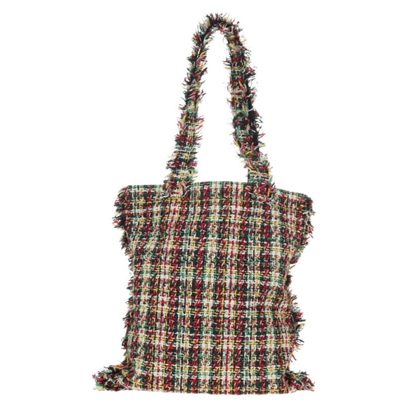 CHANEL Tote Bag Tweed Multicolor Silver CC Auth 134345SAM