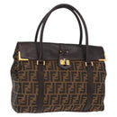 FENDI Zucca Canvas Tote Bag Black Brown Auth 134349AV-1